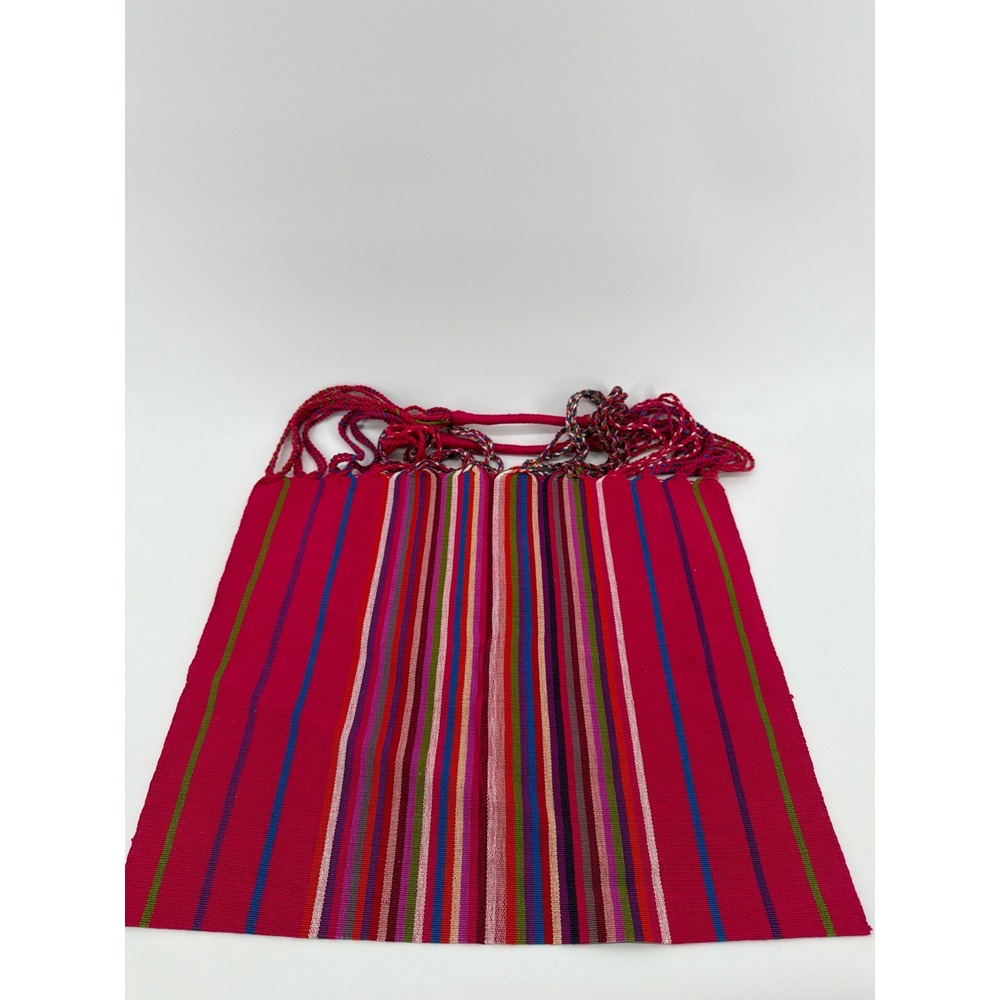 Handmade Woven Pink Multi Color Striped Tote Bag Braided Handles Boho Market Bag